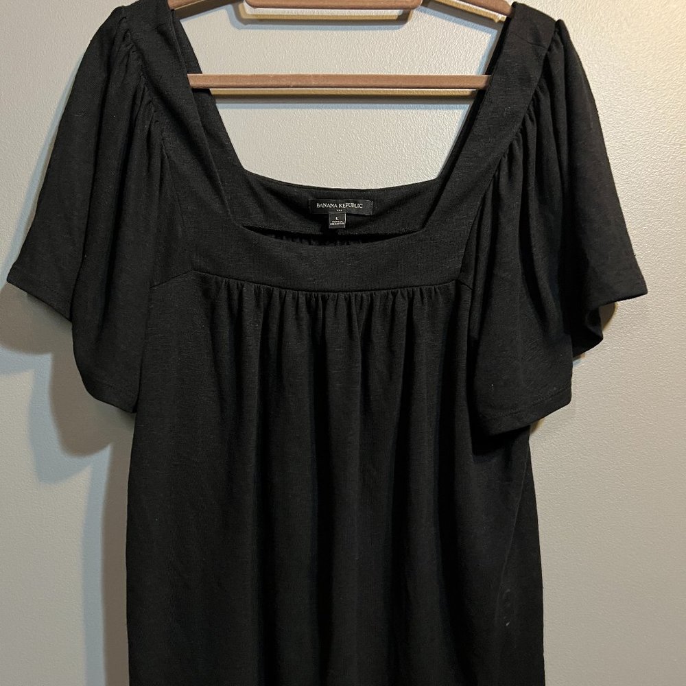 Banana Republic Black Low Cut Flutter Sleeve Top